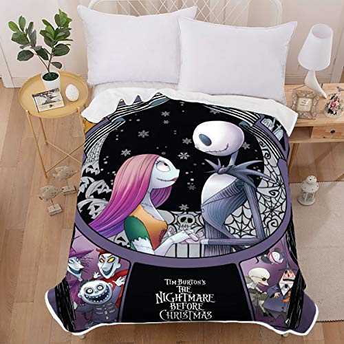 Soft Warm Kids Adults Fleece Throw Blanket,Nightmare Before Christmas Throw Blanket for Couple,Skull Bedding for Bed Couch,Soft Microfiber,150×200 cm
