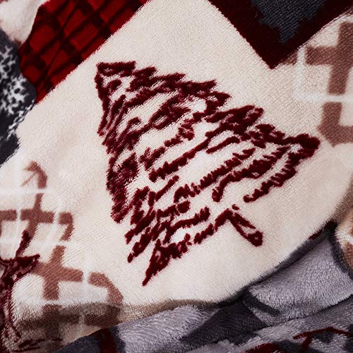 Happy Linen Company Christmas Patchwork Red Soft Warm Cosy Sherpa Fleece Flannel Sofa Throw Blanket Large