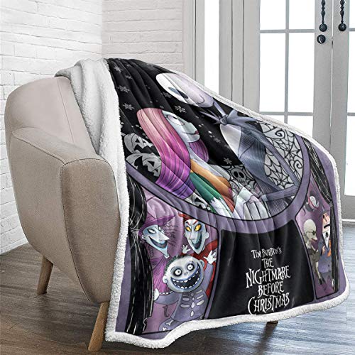 Soft Warm Kids Adults Fleece Throw Blanket,Nightmare Before Christmas Throw Blanket for Couple,Skull Bedding for Bed Couch,Soft Microfiber,150×200 cm