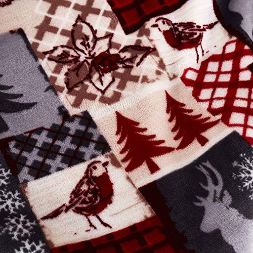 Happy Linen Company Christmas Patchwork Red Soft Warm Cosy Sherpa Fleece Flannel Sofa Throw Blanket Large