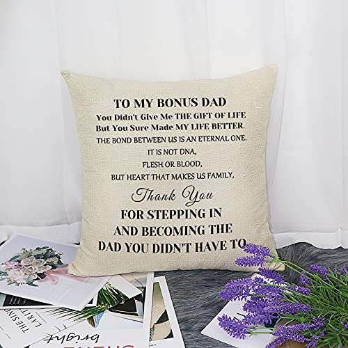 Father's Day Bonus Dad Gifts Pillow Cover Stepdad Gift Christmas Birthday Gifts for Bonus Dad Stepdad Stepfather Father in Law Thank You Gift Decorative Square Cushion Cover Pillow Case for Car