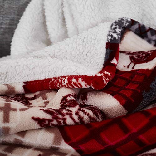 Happy Linen Company Christmas Patchwork Red Soft Warm Cosy Sherpa Fleece Flannel Sofa Throw Blanket Large