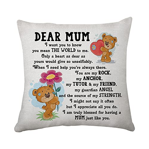 Hasodeo Mum Presents Mum Gifts Cushion Cover 45 x 45 Gifts for Mum from Kids Mothers Day Christmas Birthday Gift Throw Pillow Cases Decorative Square Cushion Cover for Soft Home Decor (Mum)