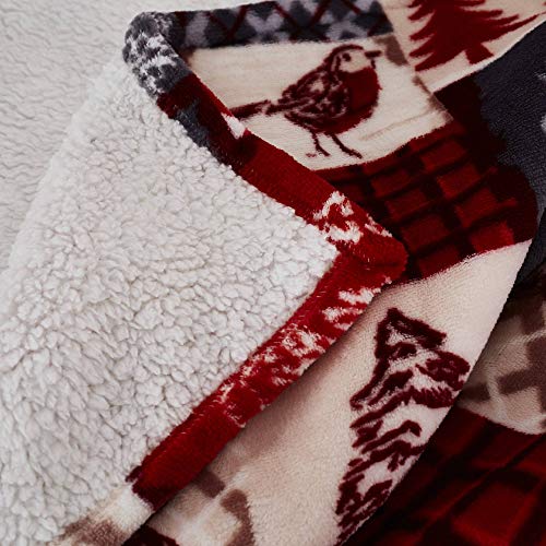 Happy Linen Company Christmas Patchwork Red Soft Warm Cosy Sherpa Fleece Flannel Sofa Throw Blanket Large