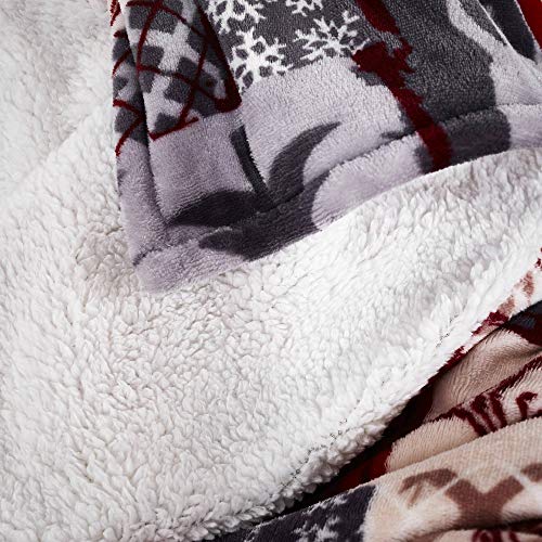 Happy Linen Company Christmas Patchwork Red Soft Warm Cosy Sherpa Fleece Flannel Sofa Throw Blanket Large