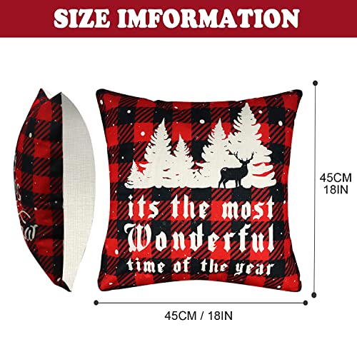QETRABONE 4 Pack Christmas Cushion Covers, Christmas Decorations Throw Pillow Covers for Sofa Xmas Room Decorations 18'' x 18'' Cotton Linen Decorative Christmas Square Pillowcase Room Decorations