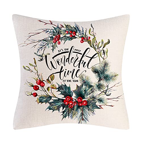 BCKAKQA Christmas Decorative Throw Pillow Covers 18x18 inch Set of 4 Red and Dark Green Cushion Covers 45cm x 45cm Linen Square Pillowcases for Living Room Sofa Couch Bed Cushions