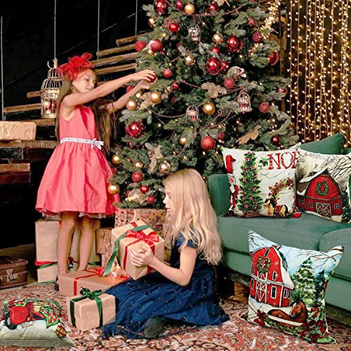 cykapu 4Pc Christmas Cushion Cover, Christmas Decorations Pillow Covers Xmas Tree House Car Santa Linen, Christmas Pillow Cover for Sofa Home Décor Xmas Gifts New Year Party, 45CM*45CM