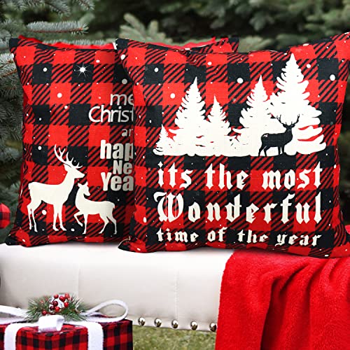 QETRABONE 4 Pack Christmas Cushion Covers, Christmas Decorations Throw Pillow Covers for Sofa Xmas Room Decorations 18'' x 18'' Cotton Linen Decorative Christmas Square Pillowcase Room Decorations