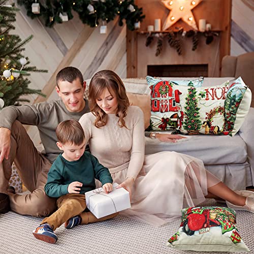 cykapu 4Pc Christmas Cushion Cover, Christmas Decorations Pillow Covers Xmas Tree House Car Santa Linen, Christmas Pillow Cover for Sofa Home Décor Xmas Gifts New Year Party, 45CM*45CM