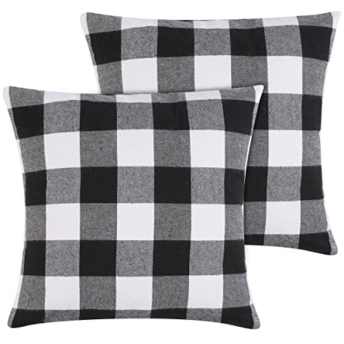 Cootato Christmas Pillow Covers - Set of 2 Buffalo Black and White Plaid Throw Pillow Covers, 18 x 18 Inches Cotton Pillow Cover Christmas Decorative Cushion Case for Sofa Couch Christmas Home Decor