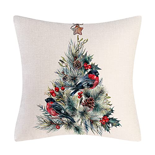 BCKAKQA Christmas Decorative Throw Pillow Covers 18x18 inch Set of 4 Red and Dark Green Cushion Covers 45cm x 45cm Linen Square Pillowcases for Living Room Sofa Couch Bed Cushions