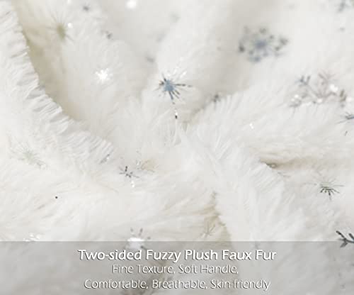 LIGICKY Set of 2 Fluffy White Faux Fur Pillow Covers with Silver Snowflake Glitter Printed Throw Pillows Decorative Soft Furry Sparkling Square Cushion Cases for Sofa Bedroom Party Décor, 18 x 18 Inch