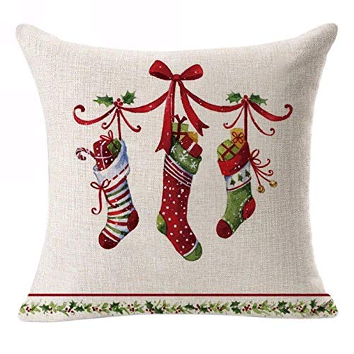 Hangood Cotton Linen Throw Pillow Case Cushion Covers Christmas Tree Ball Stockings 20X20 Set of 4pcs 50cm x 50cm