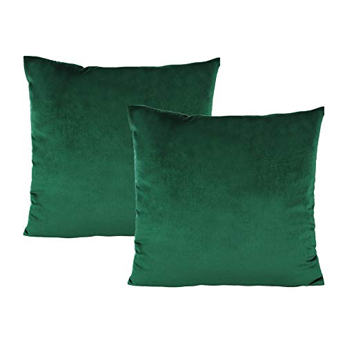 VAKADO Dark Green Green Velvet Pillow Cushion Covers Decorative Christmas Emerald Cushion Cases Cozy Soft Solid Square Home Decorations for Car Couch Sofa Bedroom Office 18"x18" Set of 2
