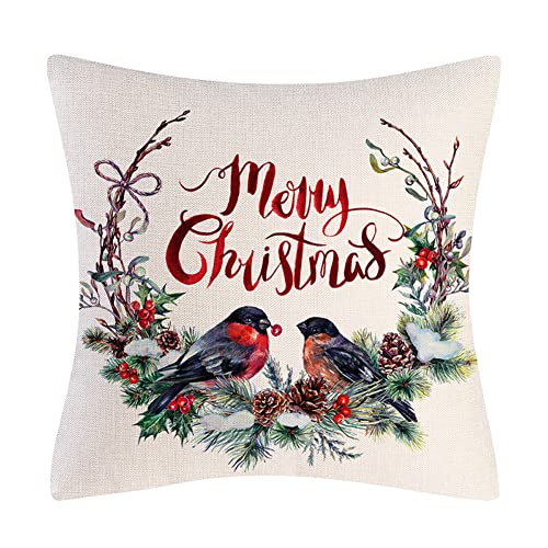 BCKAKQA Christmas Decorative Throw Pillow Covers 18x18 inch Set of 4 Red and Dark Green Cushion Covers 45cm x 45cm Linen Square Pillowcases for Living Room Sofa Couch Bed Cushions