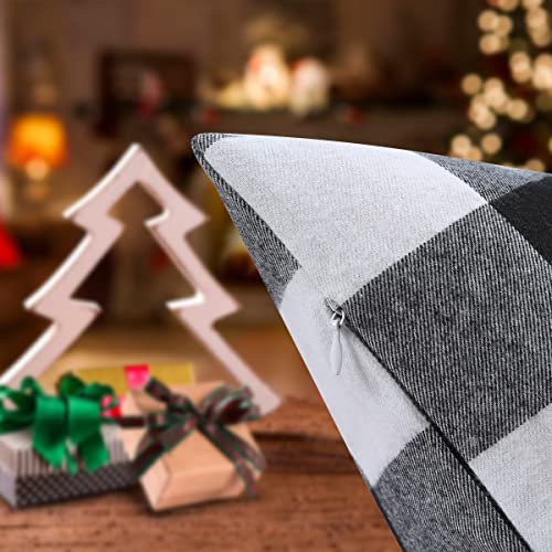 Cootato Christmas Pillow Covers - Set of 2 Buffalo Black and White Plaid Throw Pillow Covers, 18 x 18 Inches Cotton Pillow Cover Christmas Decorative Cushion Case for Sofa Couch Christmas Home Decor