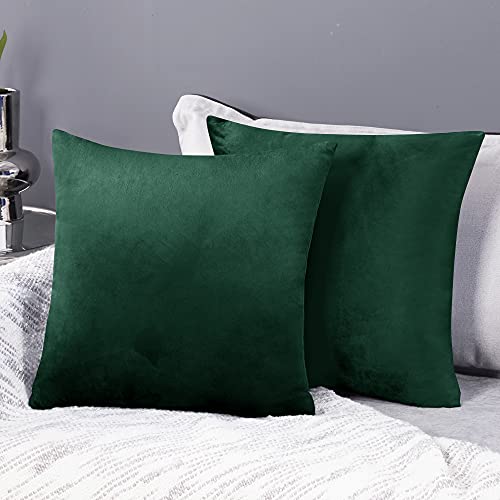 Deconovo Set of 2 Home Decoration Crushed Velvet Cushion Covers 40cm x 40cm 16x16 Inches Throw Pillow Cases Cushion Covers for Christmas Emerald