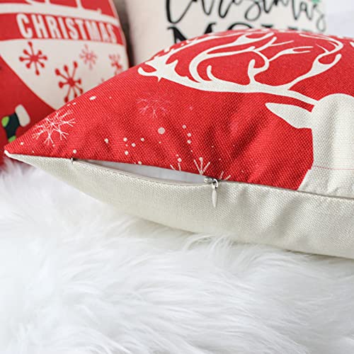 OYIMUA Set of 4 Decorative Cushion Covers 40 x 40 cm Christmas Linen Deer Cushion Covers 16 x 16 inches Red Square Pillow Case for Outdoor Furniture Garden Living Room Sofa Farmhouse Decor