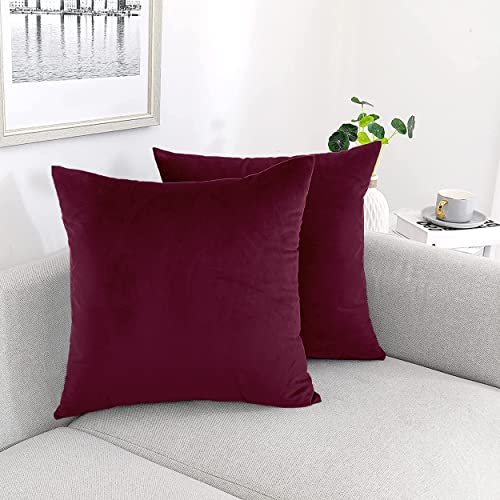 AMEHA Christmas Cushion Covers 45 x 45 cm - 2 Pack Velvet Red Cushion Cover for Sofa Bedroom Living Room Decorative Square Throw Pillow Cases with Invisible Zipper (18 x 18 Inch)