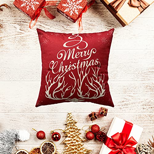 OYIMUA Set of 4 Decorative Cushion Covers 40 x 40 cm Christmas Linen Deer Cushion Covers 16 x 16 inches Red Square Pillow Case for Outdoor Furniture Garden Living Room Sofa Farmhouse Decor