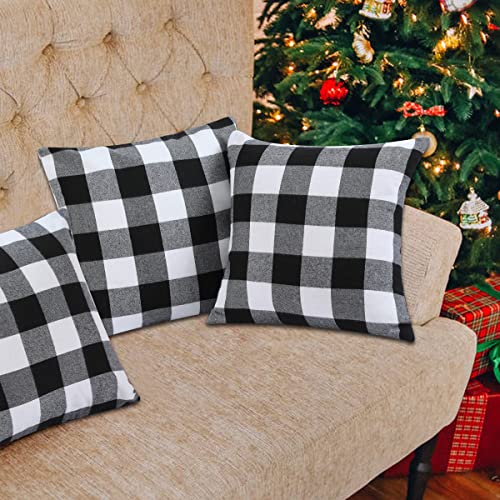 Cootato Christmas Pillow Covers - Set of 2 Buffalo Black and White Plaid Throw Pillow Covers, 18 x 18 Inches Cotton Pillow Cover Christmas Decorative Cushion Case for Sofa Couch Christmas Home Decor