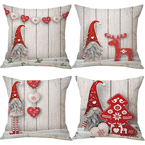 Zivisk Christmas Gonk Cushion Covers 45 x 45 cm Set of 4, Christmas Decorations Swedish Gnome Throw Pillow Covers 18 x 18 for Indoor, Home, Office, Couch, Bedroom, Car, Winter Holiday Decor Gift