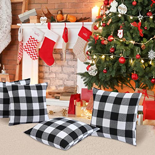 Cootato Christmas Pillow Covers - Set of 2 Buffalo Black and White Plaid Throw Pillow Covers, 18 x 18 Inches Cotton Pillow Cover Christmas Decorative Cushion Case for Sofa Couch Christmas Home Decor
