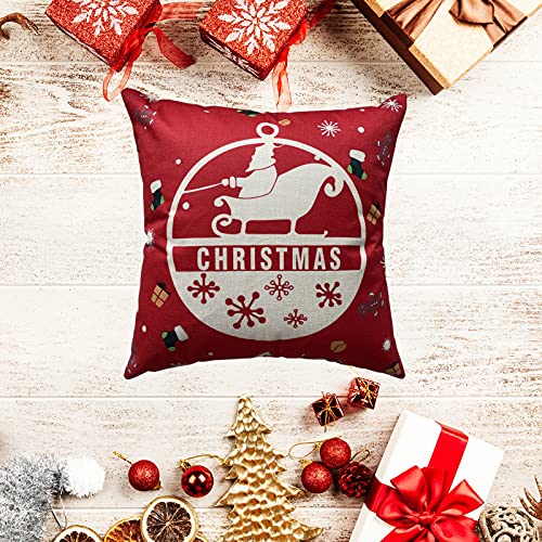 OYIMUA Set of 4 Decorative Cushion Covers 40 x 40 cm Christmas Linen Deer Cushion Covers 16 x 16 inches Red Square Pillow Case for Outdoor Furniture Garden Living Room Sofa Farmhouse Decor