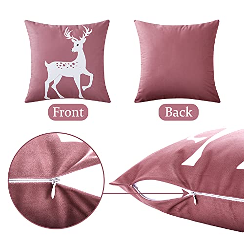 CAROMIO Christmas Cushion Cover Velvet with Deer Partern, Soft Square Decorative Throw Pillow Cases for Sofa Couch Bedroom,Christmas Cushion Cover,Pink,18x18 Inch,2er Pack