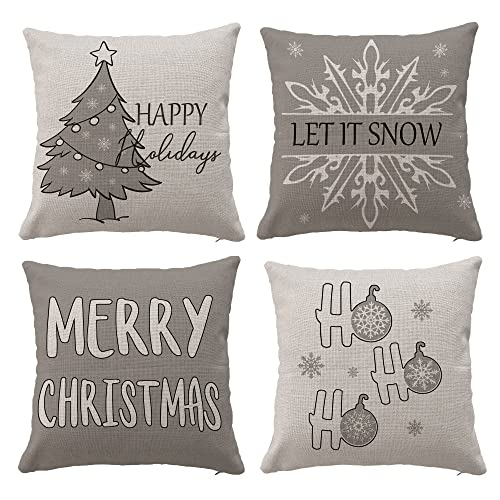 Hangood Christmas Cushion Covers Set of 4 pcs XMAS Design Home Decoration Throw Pillow Case Cover 18x18 inches 45cm x 45cm Grey Snowflake