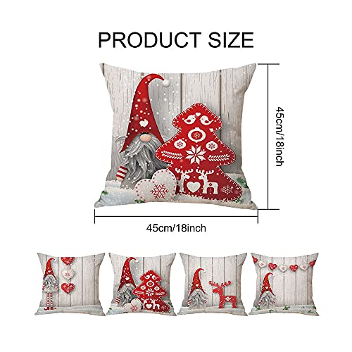 Zivisk Christmas Gonk Cushion Covers 45 x 45 cm Set of 4, Christmas Decorations Swedish Gnome Throw Pillow Covers 18 x 18 for Indoor, Home, Office, Couch, Bedroom, Car, Winter Holiday Decor Gift