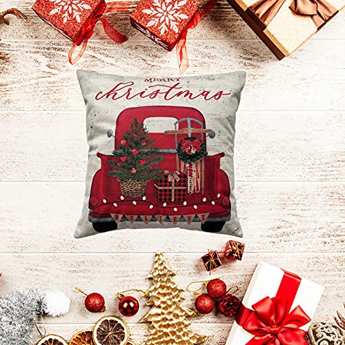 OYIMUA Set of 4 Decorative Cushion Covers 40 x 40 cm Christmas Linen Deer Cushion Covers 16 x 16 inches Red Square Pillow Case for Outdoor Furniture Garden Living Room Sofa Farmhouse Decor