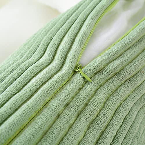MERNETTE New Year/Christmas Decorations Corduroy Soft Decorative Square Throw Pillow Cover Cushion Covers Pillowcase, Home Decor for Party/Xmas 18x18 Inch/45x45 cm, Bean Green, Set of 2