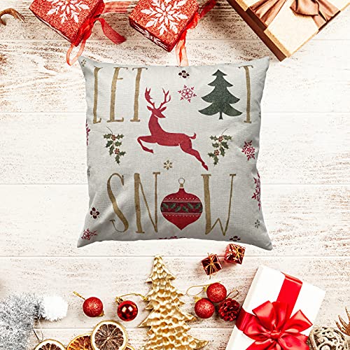 OYIMUA Set of 4 Decorative Cushion Covers 40 x 40 cm Christmas Linen Deer Cushion Covers 16 x 16 inches Red Square Pillow Case for Outdoor Furniture Garden Living Room Sofa Farmhouse Decor