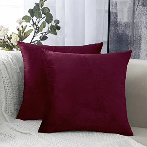 AMEHA Christmas Cushion Covers 45 x 45 cm - 2 Pack Velvet Red Cushion Cover for Sofa Bedroom Living Room Decorative Square Throw Pillow Cases with Invisible Zipper (18 x 18 Inch)