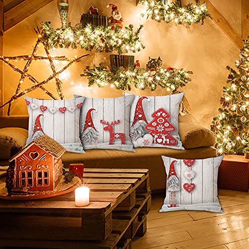 Zivisk Christmas Gonk Cushion Covers 45 x 45 cm Set of 4, Christmas Decorations Swedish Gnome Throw Pillow Covers 18 x 18 for Indoor, Home, Office, Couch, Bedroom, Car, Winter Holiday Decor Gift