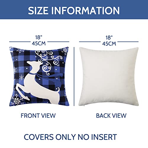 CAROMIO Christmas Decorations Pillow Covers 4 Pack, Christmas Tree Socks Reindeer Home Decor Linen Cushion Cover Xmas Holiday Farmhouse Home Bedroom Decorative Cushion, 18 Inch Blue