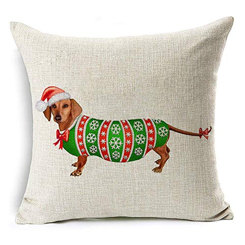 display08 Christmas Dog Santa Claus Reindeer Cushion Cover Throw Pillow Case Home Sofa Decors (#2 Dachshund Christmas)