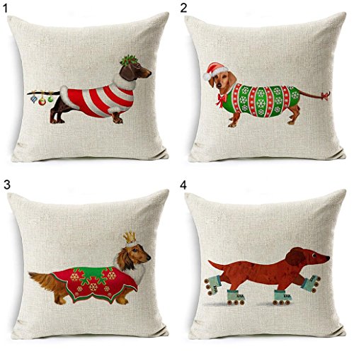 display08 Christmas Dog Santa Claus Reindeer Cushion Cover Throw Pillow Case Home Sofa Decors (#2 Dachshund Christmas)