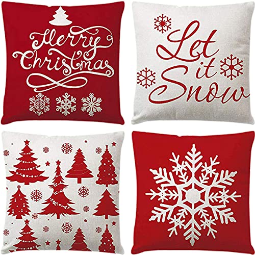 Zivisk Christmas Decorative Cushion Covers 45 x 45 cm Set of 4, Christmas Snowflake Throw Pillow Covers 18 x 18 for Indoor, Home, Office, Couch, Bedroom, Car, Winter Holiday Decor Gift