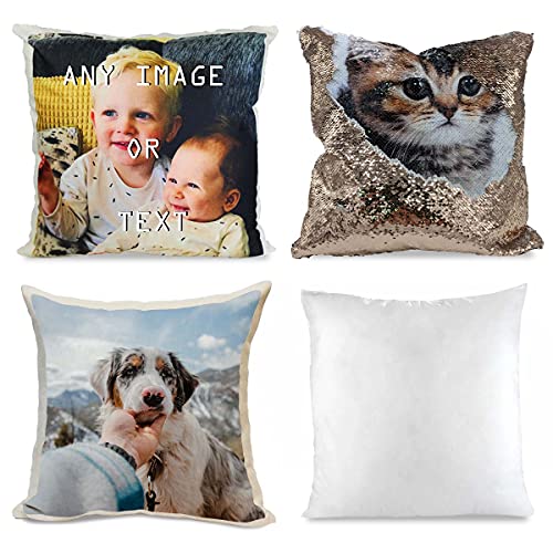 Hippowarehouse Personalised Cushion Any Text Any Image Photo VARIOUS OPTIONS AVAILABLE Personalised Photo Sequin Cushion Pillow Optional Infill Gift Present Valentines Christmas