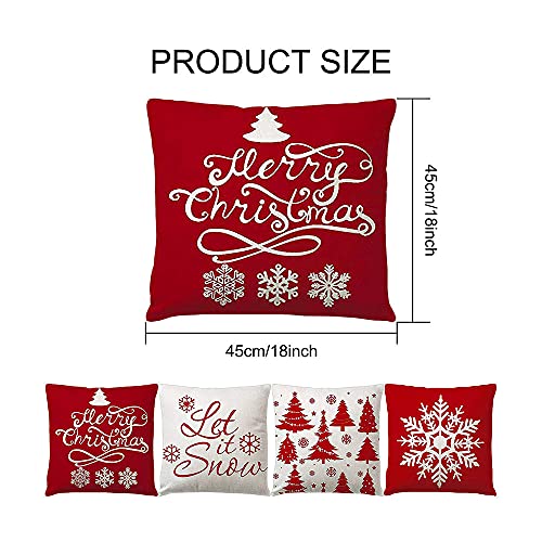 Zivisk Christmas Decorative Cushion Covers 45 x 45 cm Set of 4, Christmas Snowflake Throw Pillow Covers 18 x 18 for Indoor, Home, Office, Couch, Bedroom, Car, Winter Holiday Decor Gift