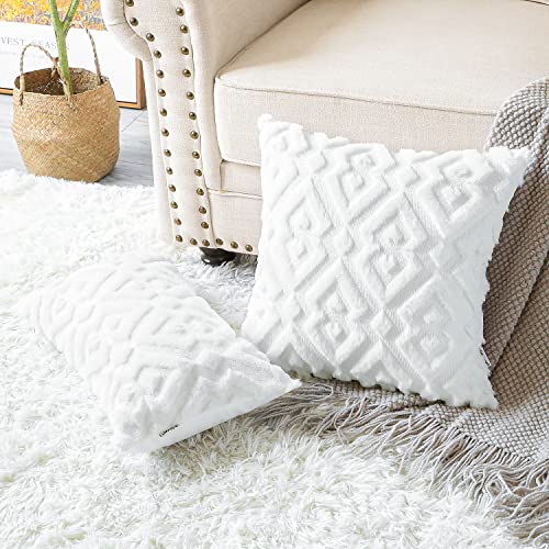 Artscope Pack of 2 Soft Plush Short Wool Velvet Decorative Cushion Covers Luxury Style Throw Pillow Covers European Pillow Shell for Sofa Bedroom Diamond Shape Pure White, 30x50cm