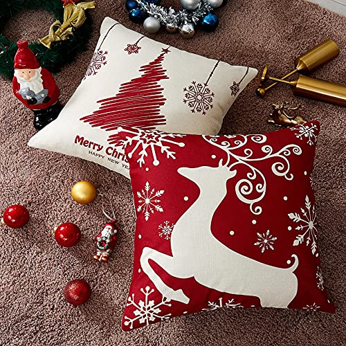 CAROMIO Chrismas Cushion Covers Set of 4, Linen Christmas Design Pillow Covers Red Xmas Cushion Covers Pillow Cases for Sofa Car Home Christmas Decorations,45x45 cm