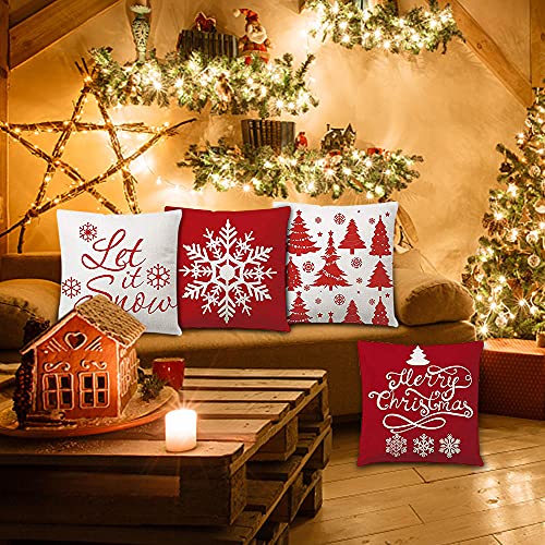 Zivisk Christmas Decorative Cushion Covers 45 x 45 cm Set of 4, Christmas Snowflake Throw Pillow Covers 18 x 18 for Indoor, Home, Office, Couch, Bedroom, Car, Winter Holiday Decor Gift