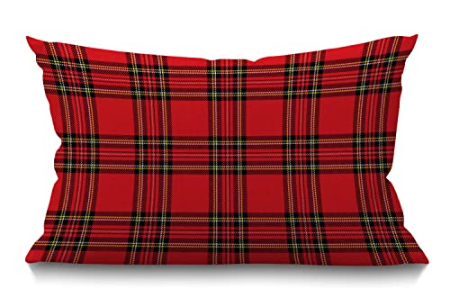 BGBDEIA Red and Black Plaid Cushion Cover Traditional Scottish Checkered Tartan Linen Fabric for Couch Bed Sofa Car Waist Throw Pillow Cover 12 x 20 inch Pillow Case 30 x 50 cm