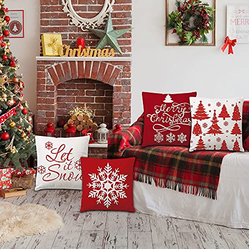 Zivisk Christmas Decorative Cushion Covers 45 x 45 cm Set of 4, Christmas Snowflake Throw Pillow Covers 18 x 18 for Indoor, Home, Office, Couch, Bedroom, Car, Winter Holiday Decor Gift