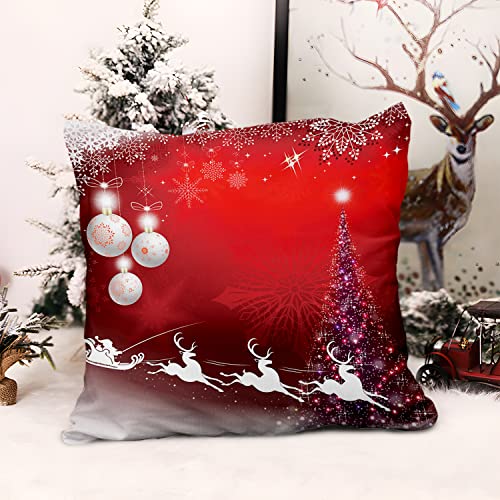 Aoihrraan Cushion Covers, Set of 4 Christmas Red Xmas Pillowcase Square Linen Throw Pillow Cover With Invisible Zipper for Sofa Car Outdoor Garden Bed Couch House Decorative 18" X 18"