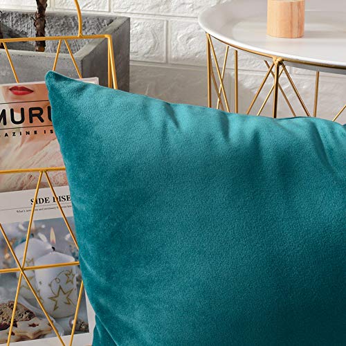 MERNETTE New Year/Christmas Decorations Velvet Soft Decorative Square Throw Pillow Cover Cushion Covers Pillowcase, Home Decor for Party/Xmas 18x18 Inch/45x45 cm, Peacock, Set of 2